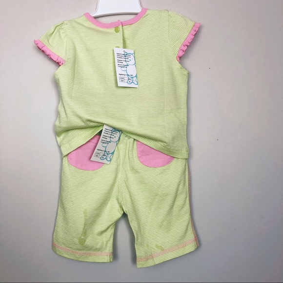 🍍12Mo NWT Agabang Green/White Striped Set w Pink - Picture 2 of 9